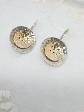 SILPADA RARE RETIRED Sterling Silver 925 14K YG Plate Hammered Earrings